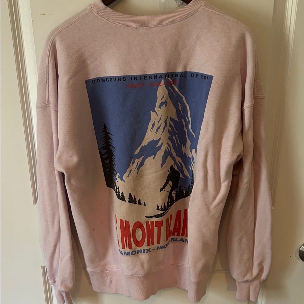 Mont Blanc Light Pink Graphic Crewneck with Blue & Red Print